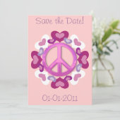  roze vredesbord en hartenuitnodigingen save the date (Staand voorkant)