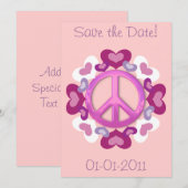  roze vredesbord en hartenuitnodigingen save the date (Voorkant / Achterkant)