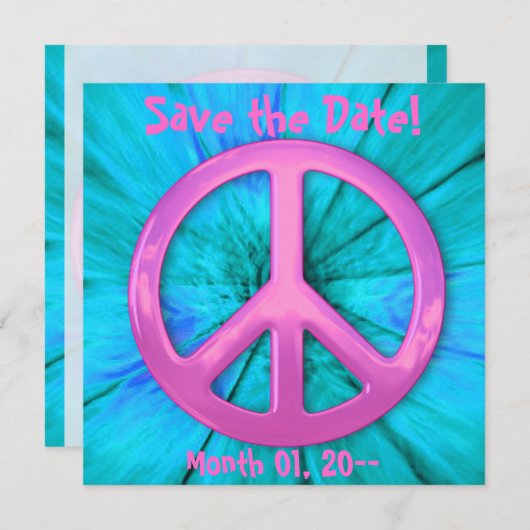 roze vredesbord over blauwe Abstracte explosie Save The Date (Voorkant / Achterkant)