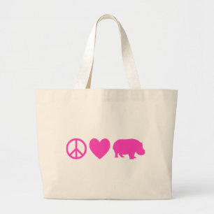 Roze vredesliefde en hippos grote tote bag