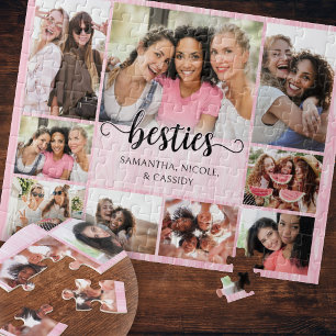 Roze vriendinnen fotocollage voor beste vriendinne legpuzzel