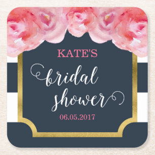 Roze Vrijgezellenfeest Blauwe strepen Vierkante Kartonnen Onderzetter