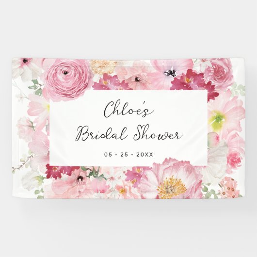 Roze Vrijgezellenfeest van Floral Spandoek (Horizontaal)