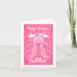 Roze Vrolijk Kerstfeest Onze Lieve Vrouw van Guada Notitiekaartje