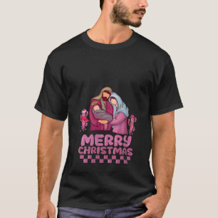  Roze Vrolijk Kerstmis Retro Christelijk Nativ T-shirt