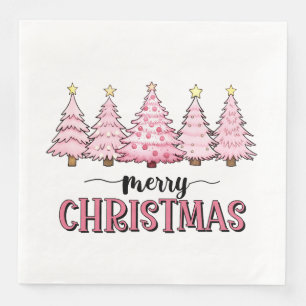 Roze Vrolijke Kerstboom Servet