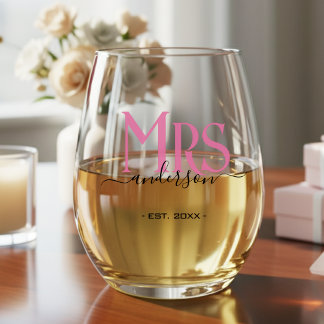 Roze Vrouw Bruid Mevrouw Bruiloft Jubileum Wijnglas Zonder Voet