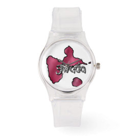 Roze vrouw met Guadeloupe-kaart Horloge