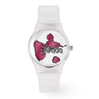 Roze vrouw met Guadeloupe-kaart Horloge