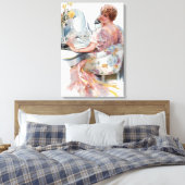 Roze  vrouw Waterverf Trend Portret Canvas Afdruk (Insitu (Slaapkamer))