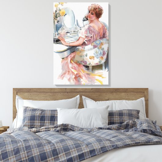 Roze vrouw Waterverf Trend Portret Canvas Afdruk (Insitu (Slaapkamer))