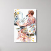 Roze  vrouw Waterverf Trend Portret Canvas Afdruk (Voorkant)