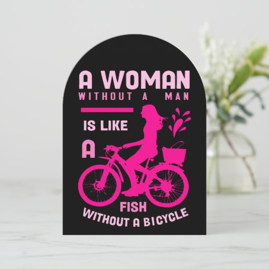 Roze Vrouw Zonder man Als Vis Fietsfeministe Kaart (Staand voorkant)