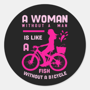 Roze Vrouw Zonder man Als Vis Fietsfeministe Ronde Sticker