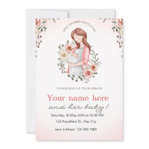 Roze vrouwen zwanger floral baby shower uitnodigin
