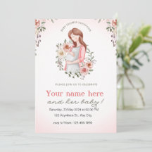 Roze vrouwen zwanger floral baby shower uitnodigin