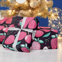 Roze vruchten zwart decor cadeaupapier