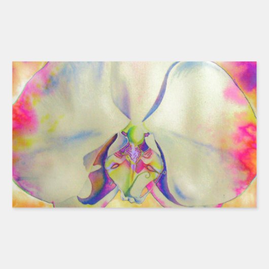 Roze vuurorchidee, surrealistische waterverf flora rechthoekige sticker (Voorkant)