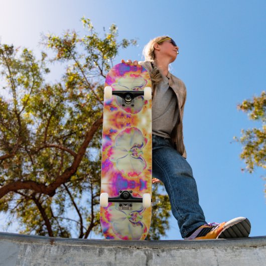 Roze vuurorchidee, surrealistische waterverf flora skateboard (Buiten 1)