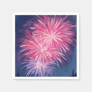 Roze Vuurwerk Gelukkig Nieuwjaar Waterverf Servet