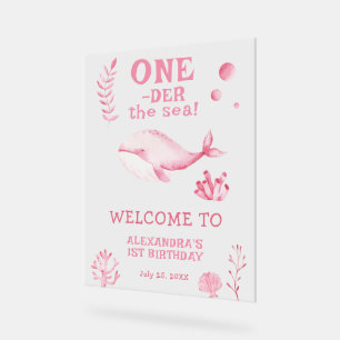 Roze Walvis 1e Verjaardag Onder de zee Acryl Bord