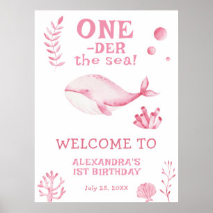 Roze Walvis 1e Verjaardag Onder de zee Poster