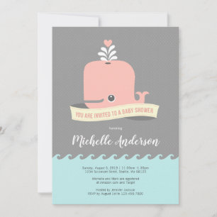 Roze Walvis Baby Shower Uitnodiging