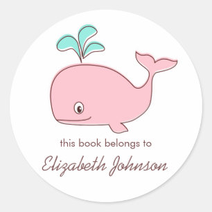 Roze walvis Boekplaten Ronde Sticker