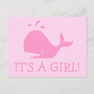 Roze walvis briefkaarten voor nieuwe baby   Het is