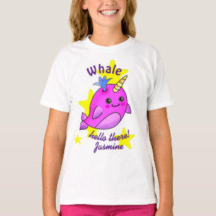 Roze walvis Hallo daar met gierige staren T-shirt