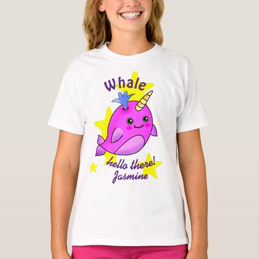 Roze walvis Hallo daar met gierige staren T-shirt (Voorkant)
