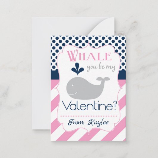 Roze walvis Je bent mijn Valentijn Notitiekaartje (Voorkant)