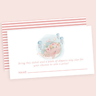 Roze Walvis Kwallen Baby Shower Luier Raffle Informatiekaartje