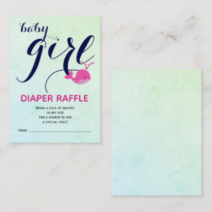 Roze walvis oceaan Luier Raffle Baby Meisje Douche Informatiekaartje