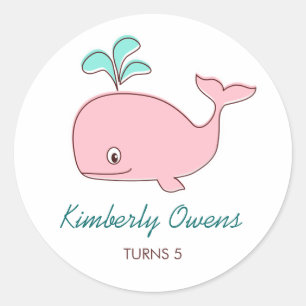Roze Walvis Party Sticker Labels / Cupcake Toppers