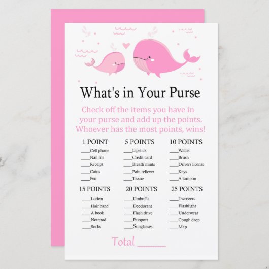 Roze walvis Wat zit er in je handtas? (Voorkant / Achterkant)