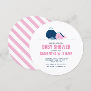 Roze Walvissen Meisje Baby shower Kaart
