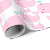 Roze walvissennerserijdruk cadeaupapier (Rol Hoek)