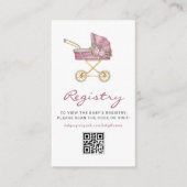 Roze  wandelwagen Baby shower QR Code Registry Informatiekaartje (Voorkant)