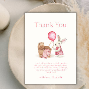 Roze wandelwagen Bunny Balloon Girl Baby shower Bedankkaart