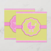 Roze wandelwagen Meisje Baby shower Flat Invitatio Kaart (Voorkant / Achterkant)