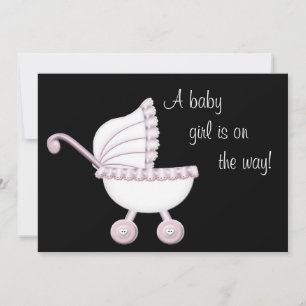 Roze wandelwagen meisje baby shower kaart