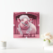 Roze wandklok vierkante klok (Huis)