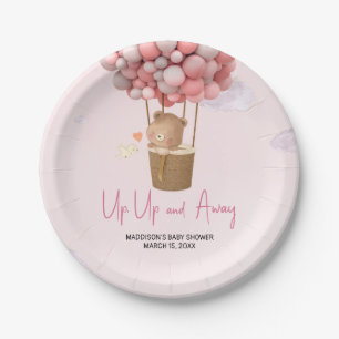 Roze warme luchtballon op en weg baby shower papieren bordje