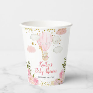 Roze warmluchtballon baby shower Floral Papieren Bekers