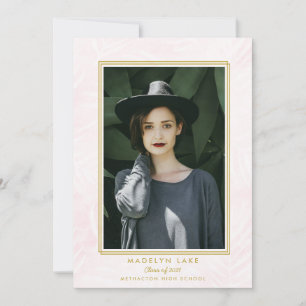 Roze washandpalmen en Gold Lijst Foto Afstuderen Aankondiging