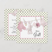 Roze waslijn baby meisje douche kaart (Voorkant / Achterkant)