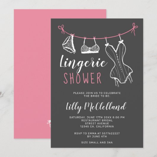 Roze waslijn chique lingerie vrijgezellenfeest kaart (Voorkant / Achterkant)