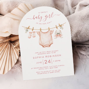 Roze Waslijn Meisje Baby Shower Boog Kaart