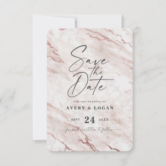 Roze wasroze roze marmer met Roos Gold Foil - Gege Save The Date (Voorkant)